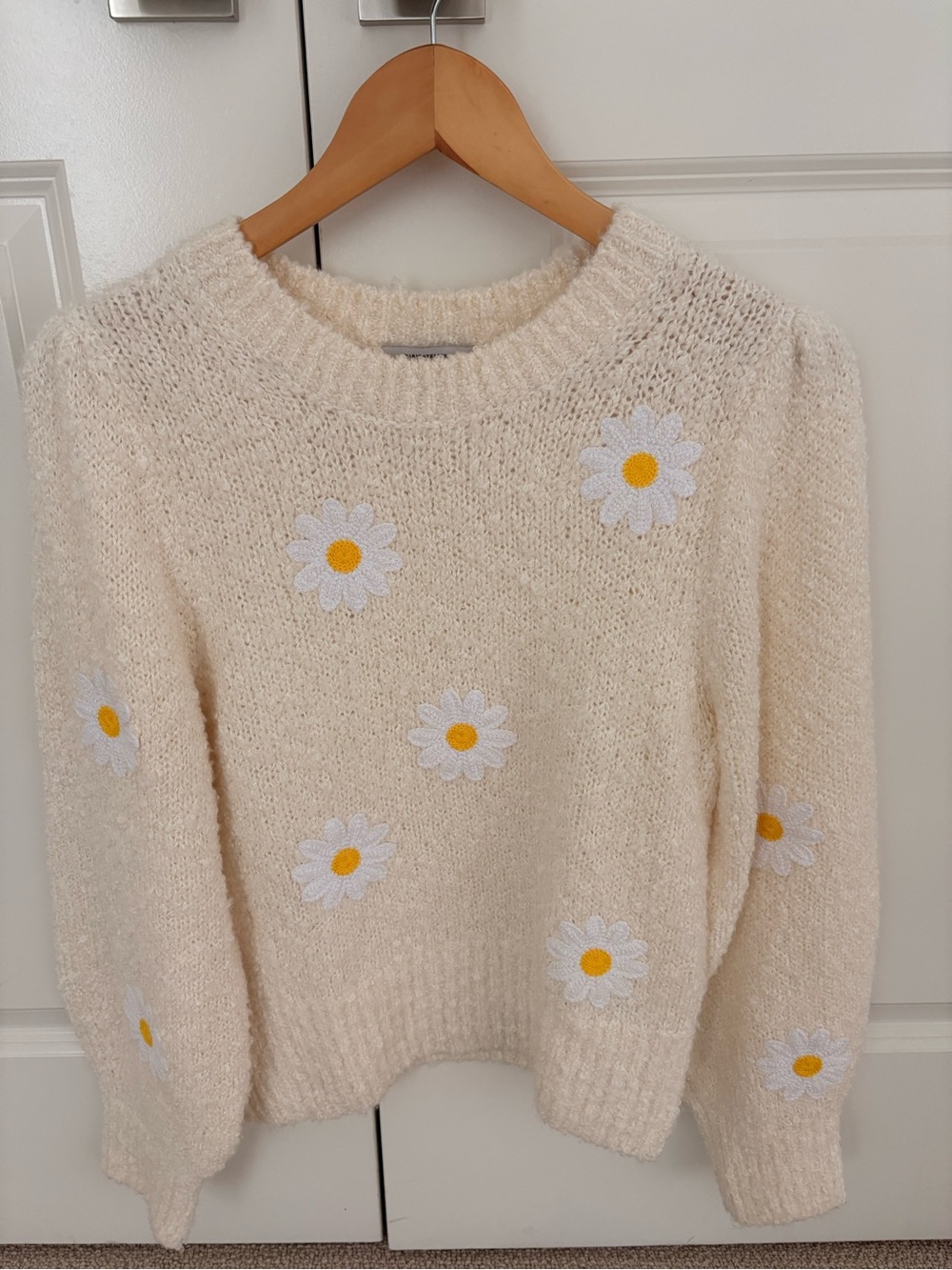 & Other Stories Cream Daisy Embroidered Crewneck Sweater